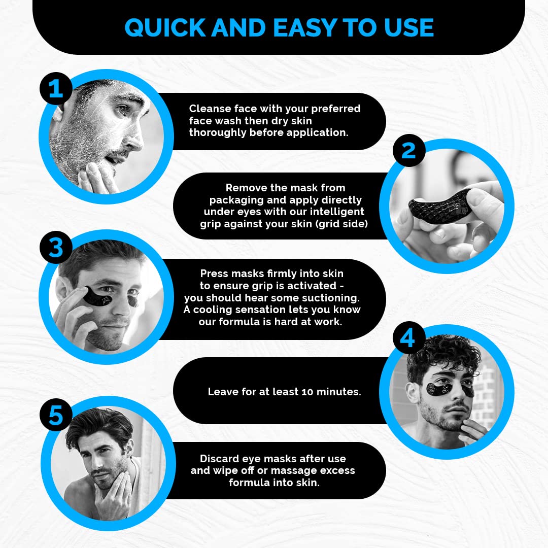 Activated Charcoal Under Eye Masks For Men by Blu42 - Bright Eye Fatigue Defense Eye Patches, Removes Dark Circles, Wrinkles, and Puffiness - Hydrating, Anti-Aging, Anti-Wrinkles - 5 Treatments